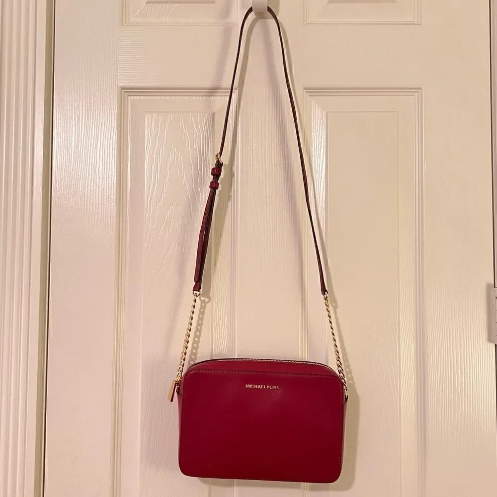 Michael Kors Jet Set Saffiano Leather Merlot East West Crossbody Satchel